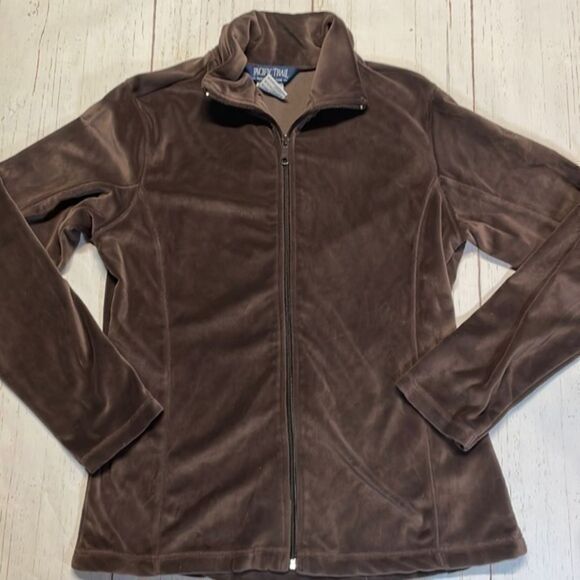 Pacific trail woman’s chocolate brown zip up velour jacket size M - Picture 1 of 6